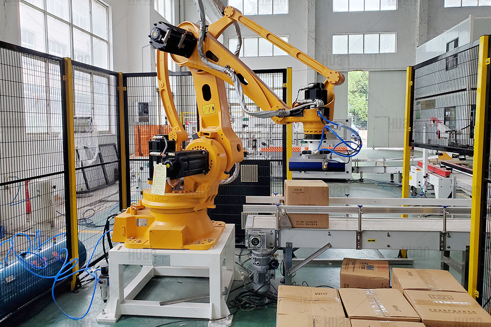 CNC Palletizing industrial articulate cracking eco-friendly robot arm for stacking package cartons in packing production line